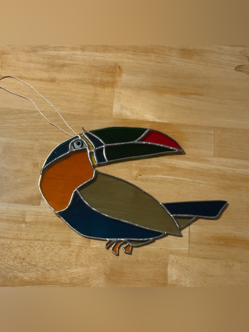 Vintage Artisan Stained Glass Toucan Suncatcher | Tropical Bird window Decor - Picture 5 of 5